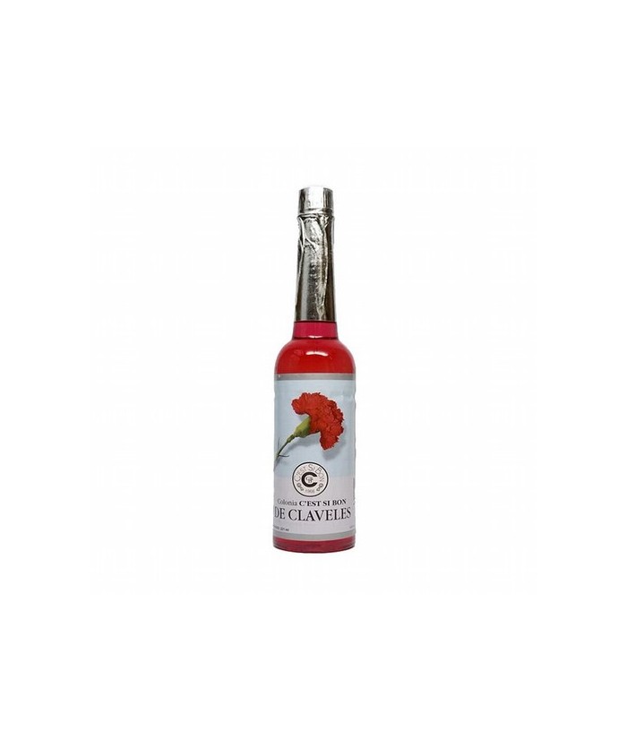 Esta agua de Claveles posee un particular aroma sensual que favorece el buen ánimo y la alegría, ayudando a calmar el estrés y 
