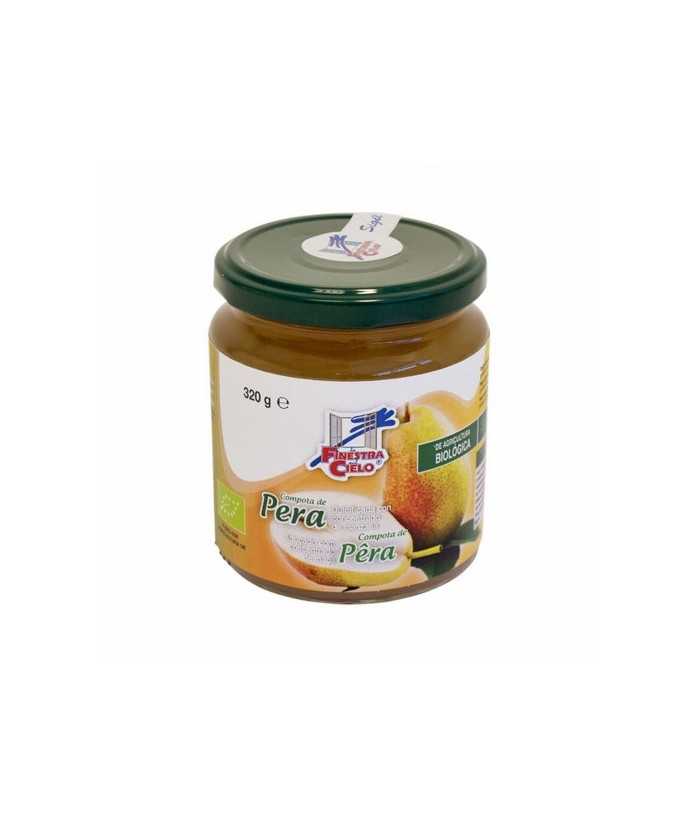Compota de pera procedente de agricultura ecológica certificada. Obtenida de la cocción de la fruta y su mezcla con concentrado