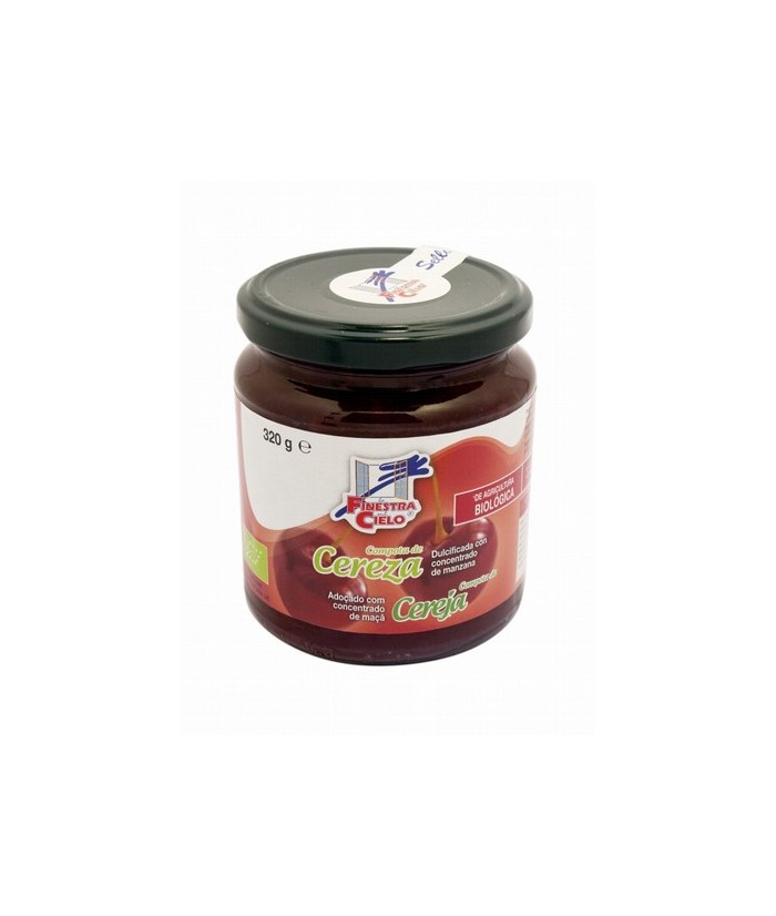 Compota de cereza procedente de agricultura ecológica certificada. Obtenida de la cocción de la fruta y su mezcla con concentra