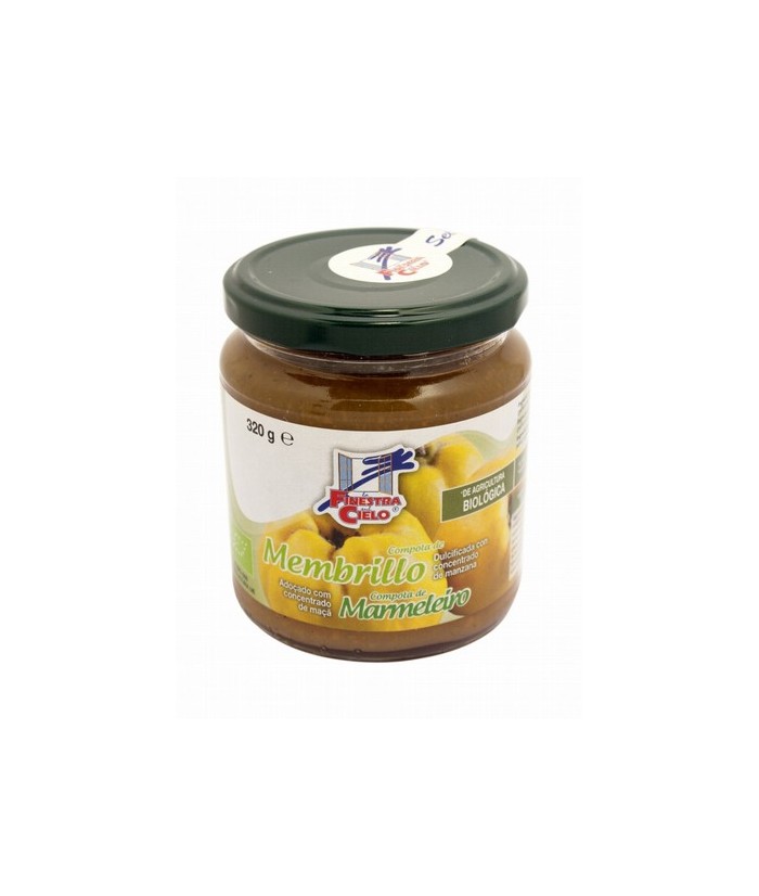 Compota de membrillo procedente de agricultura ecológica certificada. Obtenida de la cocción de la fruta y su mezcla con concen