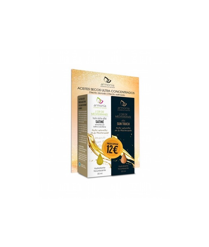 Aceite seco del Mediterráneo, efecto "Sun Touch":
Aceite seco de rápida absorción con diminutas partículas doradas que aportan