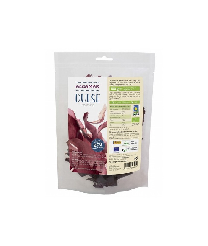 DULSE  con certificación ecológica 
(Palmaria)
PREPARACIÓN
Cruda: Trocear y poner en remojo 2 min, limpiar si hay restos de
