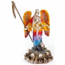 Imagen Santa Muerte con Alas sobre Calaveras 30 cm / 12 " (7 Colores) (c/ Amuleto Base) - Resina