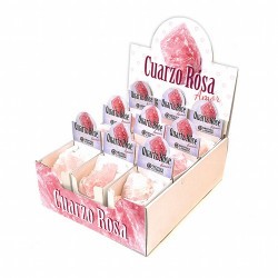 Expositor de cartón con 18 cajitas con un cuarzo rosa cada una.
Medida del expositor: 25x23x9 cm.

Se vende expositor o caji