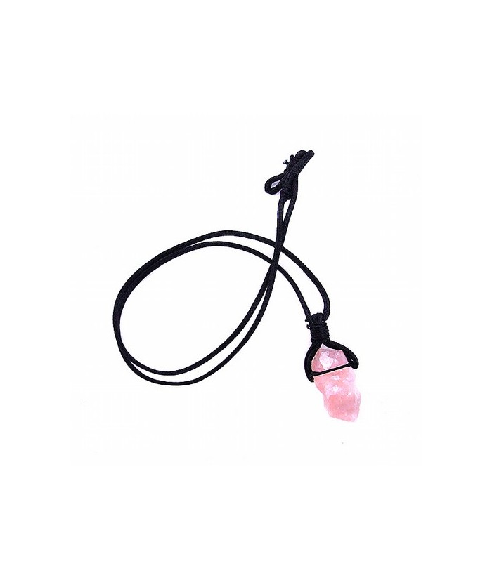Colgante natural de Cuarzo Rosa con cordón negro de algodón.

Cordón: 60cm