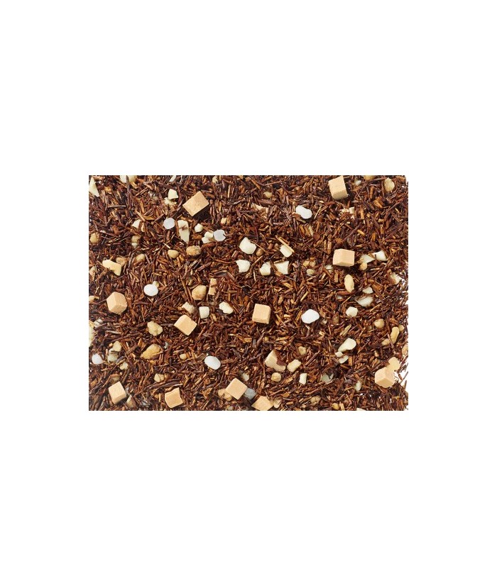 té Rooibos, trozos de caramelo crema (leche desnatada condensada dulce, azúcar, jarabe de glucosa, grasa de manteca, humectante