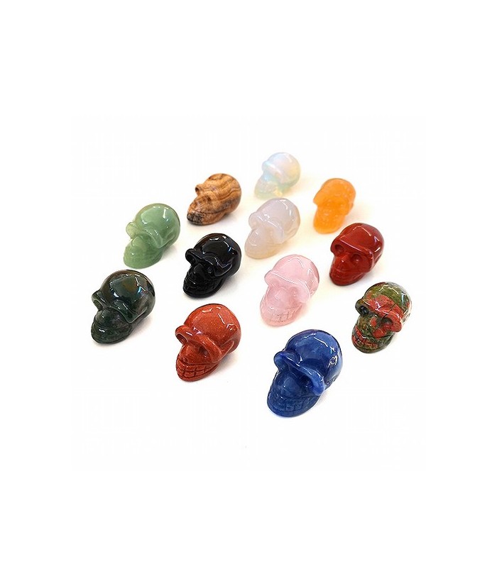 craneos de mineral de 3 cm
- Aventurina Dorada, Unakita, Cuarzo Rosa, Cristal de Roca, Opalina, Jaspe Rojo, Jaspe Paisaje, Óni