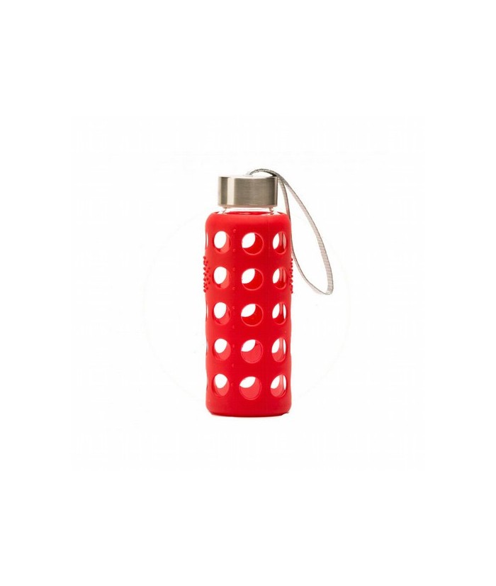 VR.BOTELLA VIDRIO SILICONA ROJA 300 ML.