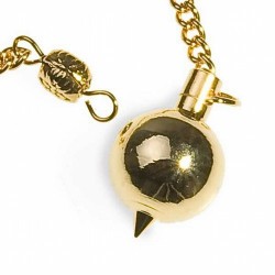 Péndulo de acero dorado forma esfera de 18 mm mm de diametro
Cadena de 200 mm.
Presentado en estuche de cartón que contienes 