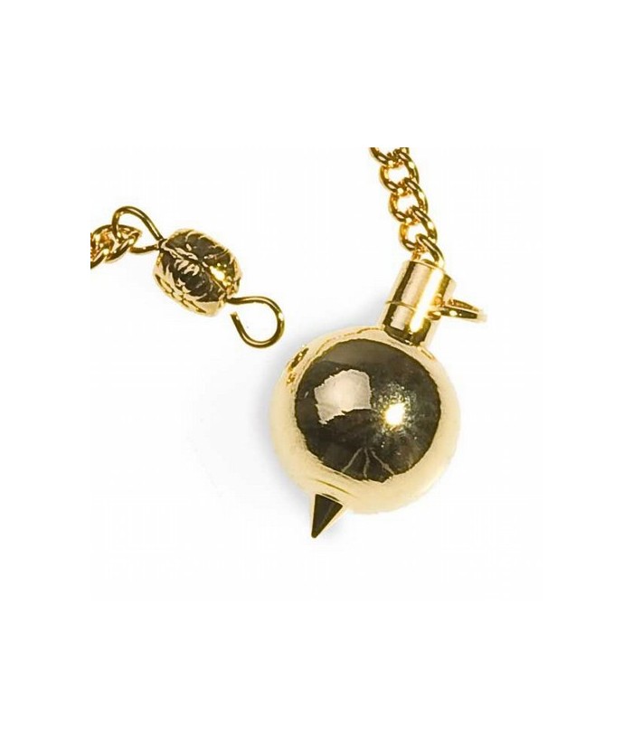 Péndulo de acero dorado forma esfera de 18 mm mm de diametro
Cadena de 200 mm.
Presentado en estuche de cartón que contienes 