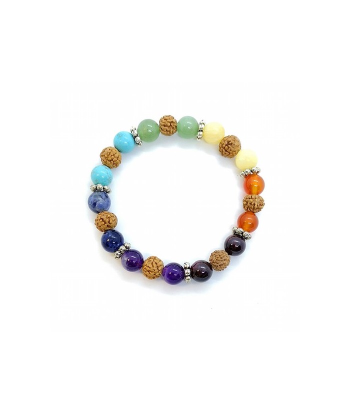 Pulsera Chakra Bola 8mm. con semillas.