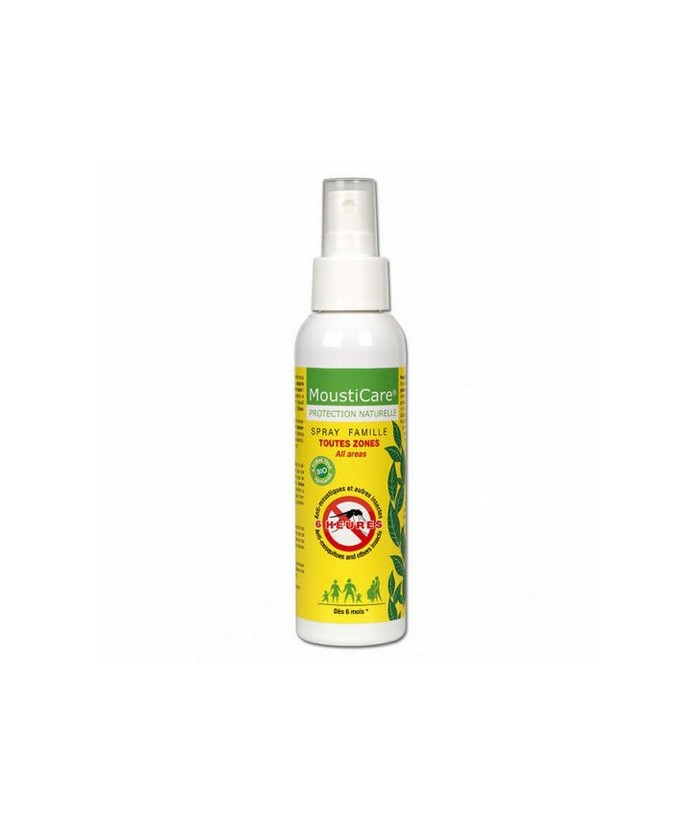 Protege la familia completa en cualquier situación. El spray familiar de MoustiCare contiene un potente repelente natural: p-Me