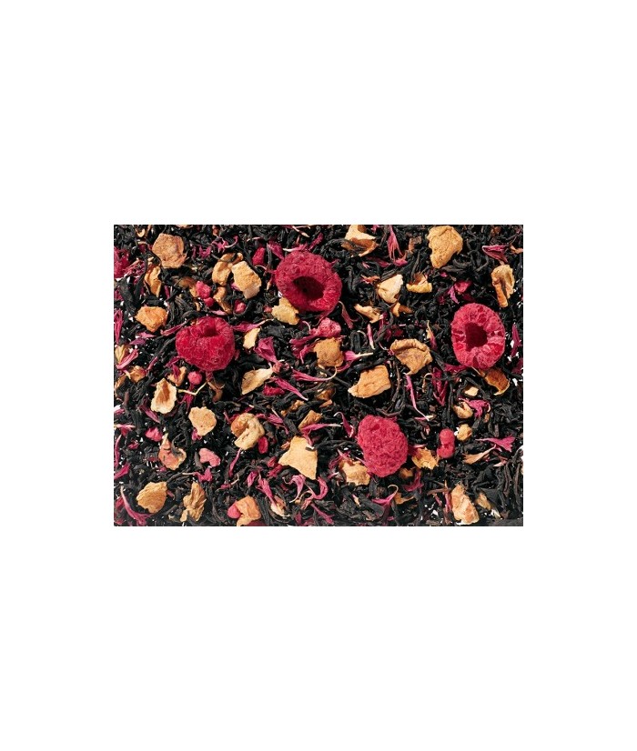 Té negro (65%), trozos de manzana, aroma natural, trocitos de frambuesa liofilizadas, frambuesa entera liofilizada, flores de a
