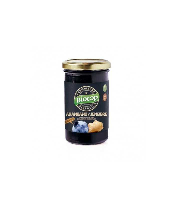 Compota de arándanos y jengibre Endulzada con zumo de manzana concentrada Elaborada con fruta madura Para la elaboración de 1kg