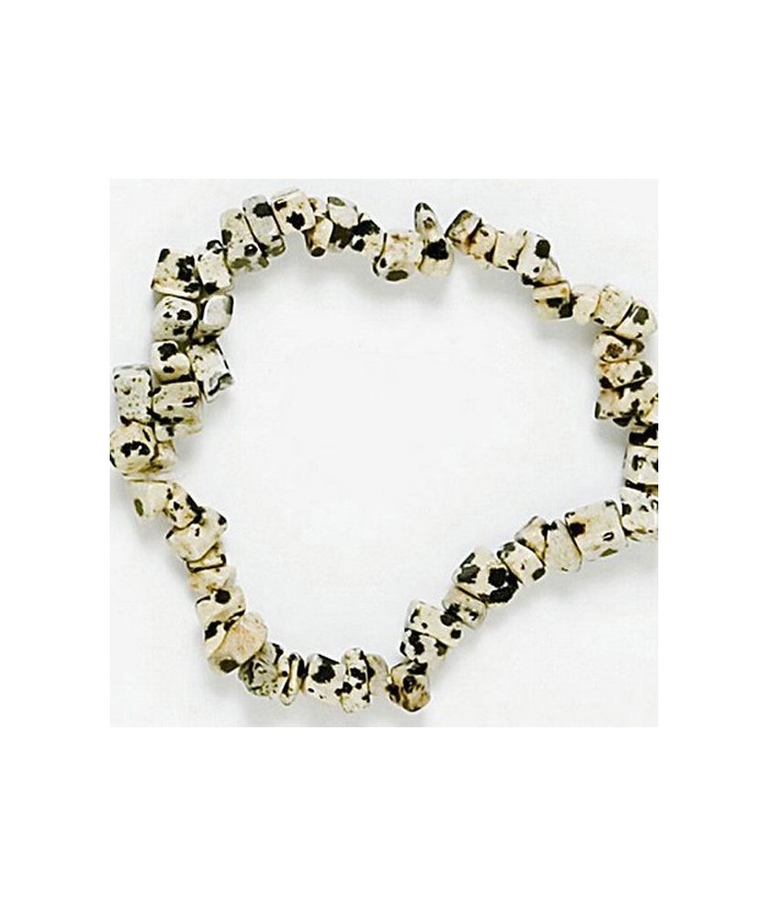 Pulsera Chip Jaspe Dálmata.
Presentada en jinete de cartón con nombre de mineral y su propiedad.