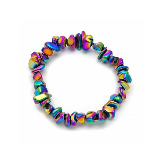 Pulsera elastica de Hematite Arcoiris en chip.