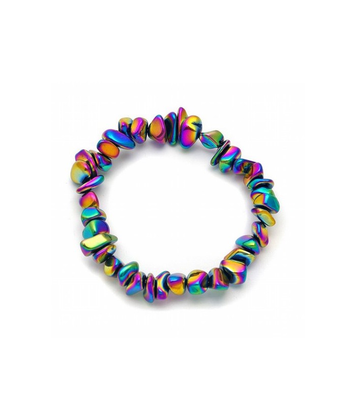 Pulsera elastica de Hematite Arcoiris en chip.