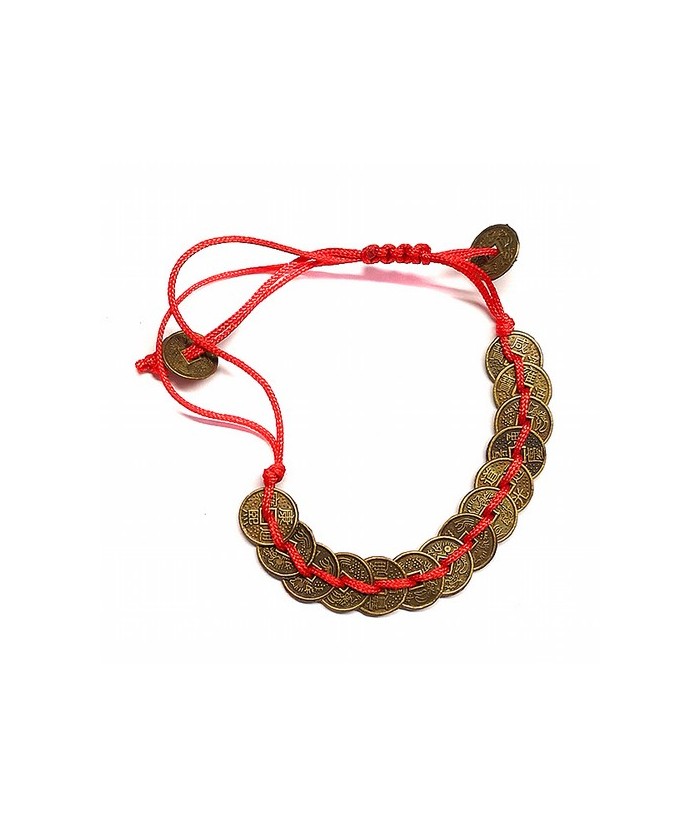 Pulsera 16 monedas de la suerte con hilo rojo.

