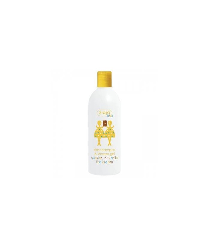 Champú y gel de baño con aroma a helado de galleta y vainilla 

Para niños mayores de 3 años.

Fórmula de doble función con