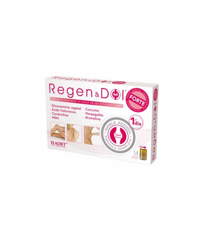 Regen&Dol Forte
Complemento alimenticio a base de glucosamina vegetal, condroitina, MSM, ácido hialurónico, cúrcuma, harpagofi