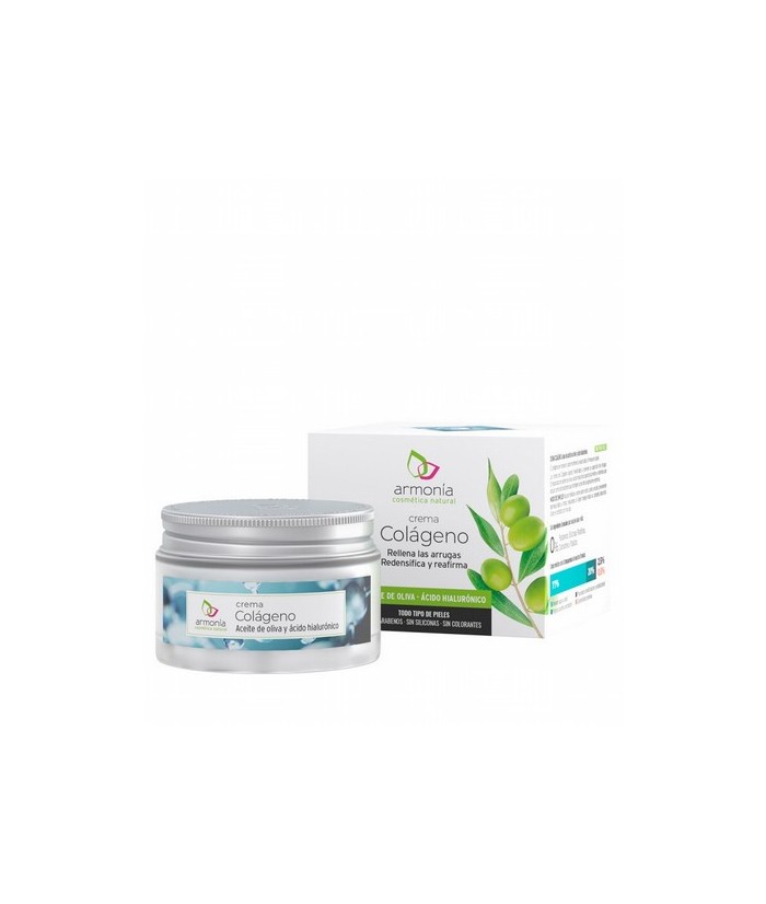 Crema Colágeno a base de aceite de oliva y ácido hialurónico. La crema de Colágeno aporta flexibilidad y previene la aparición 