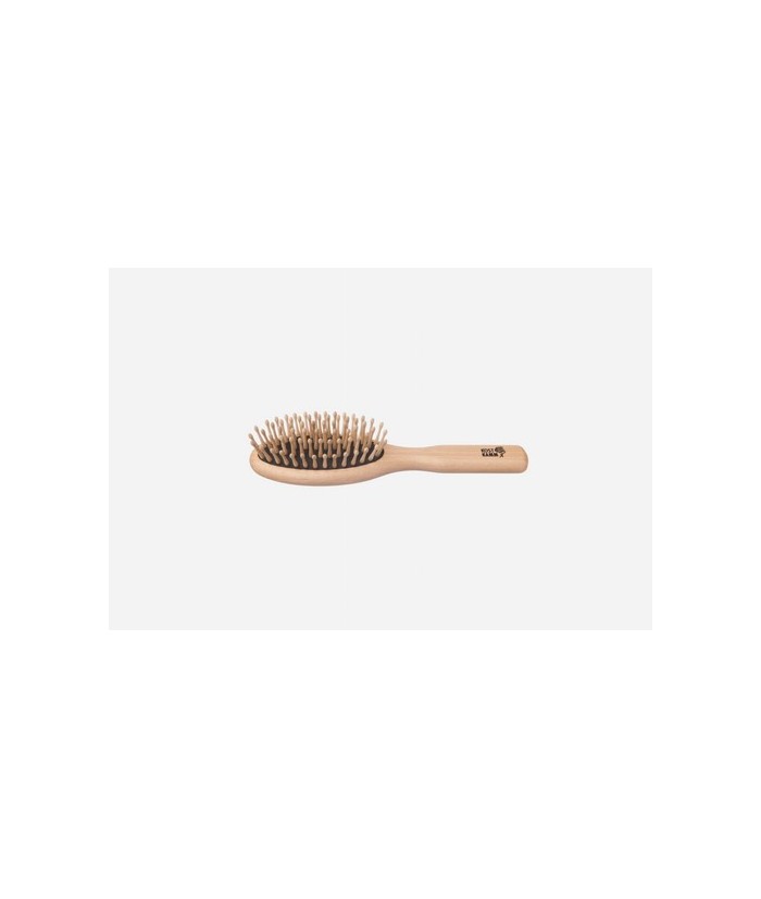 Cepillo de madera, pomos de madera redondeados, haya, 6 hileras, ovalado, caucho negro
Idoneidad: cabello lacio corto a median