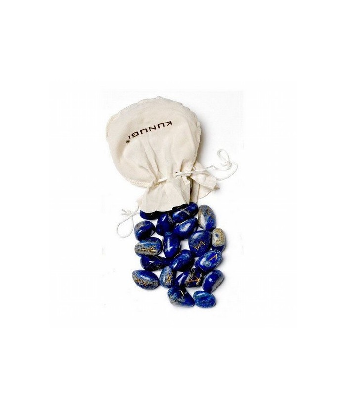 Runas Lapislazuli Rodadas. 24 piezas.
Bolsa de tela.