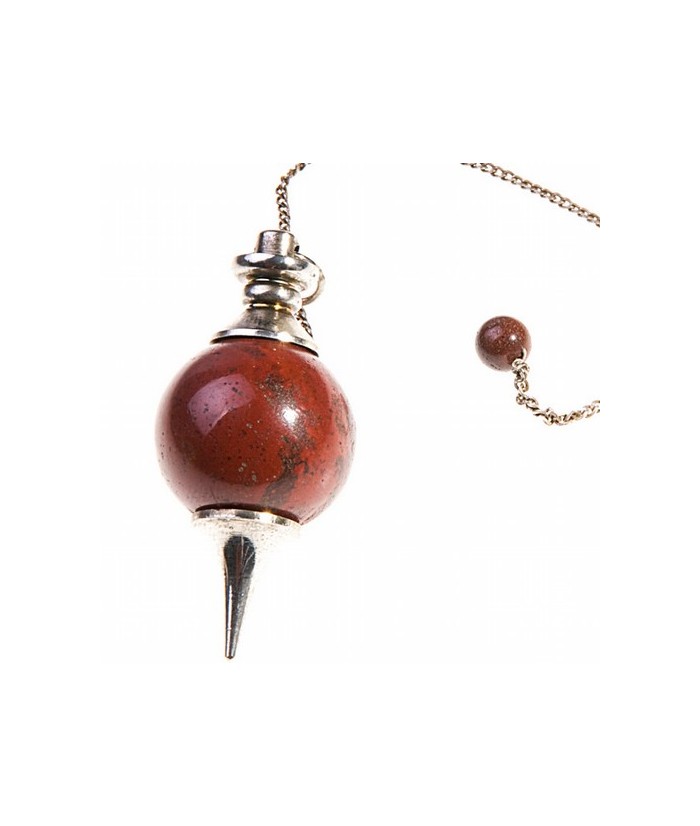 Péndulo bola de Jaspe Rojo de 20 mm.
Con cadena de 200 mm. y terminación de acero.
Presentado en estuche de cartón que contie