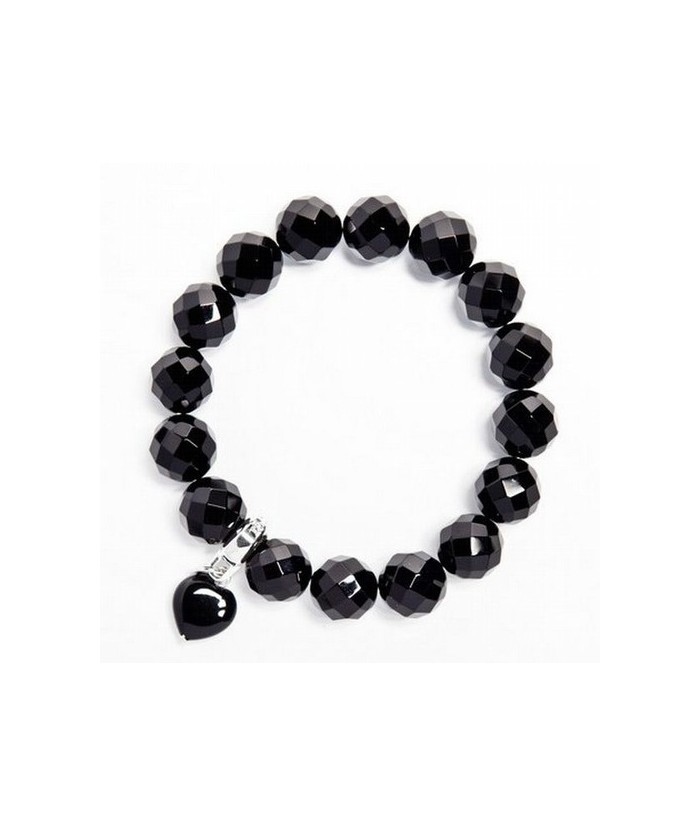 Pulsera hecha de cuentas facetadas de ágata negra (12 mm), terminada con un colgante de ágata negra en forma de corazón.

Her