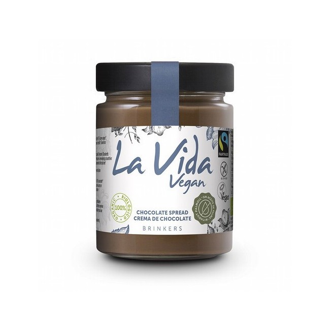 Crema de chocolate vegana La Vida Vegan 270 g
Ingredientes: Azúcar de caña*, aceite de girasol*, cacao en polvo desgrasado* 9%