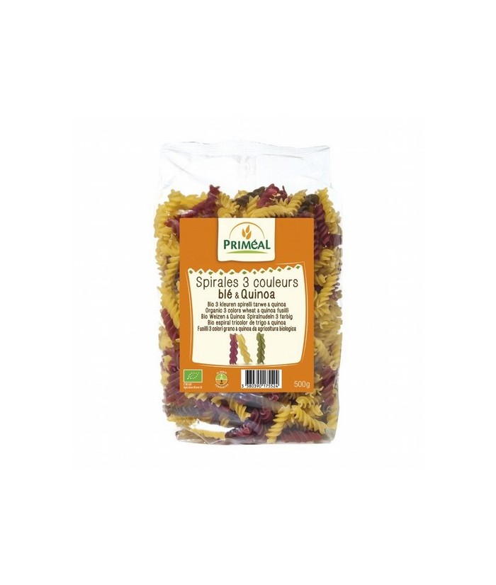 Deliciosos espirales tricolor a base de trigo y quinoa. Ideales para un sabroso plato colorido caliente o una ensalada fresca.