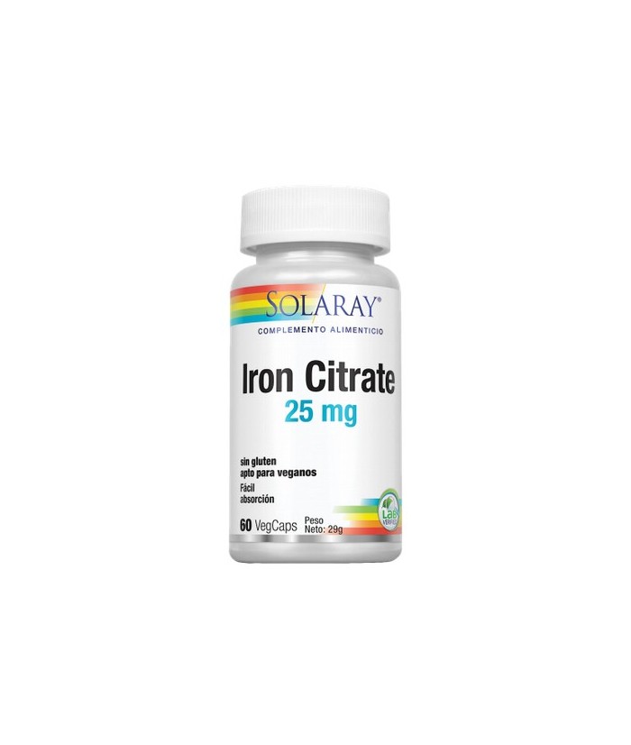 Iron- 60 VegCaps. Sin Gluten. Apto Para Veganos
REF.4600
CONTENIDO MEDIO (POR VEGCAP)
Hierro (citrato)                      