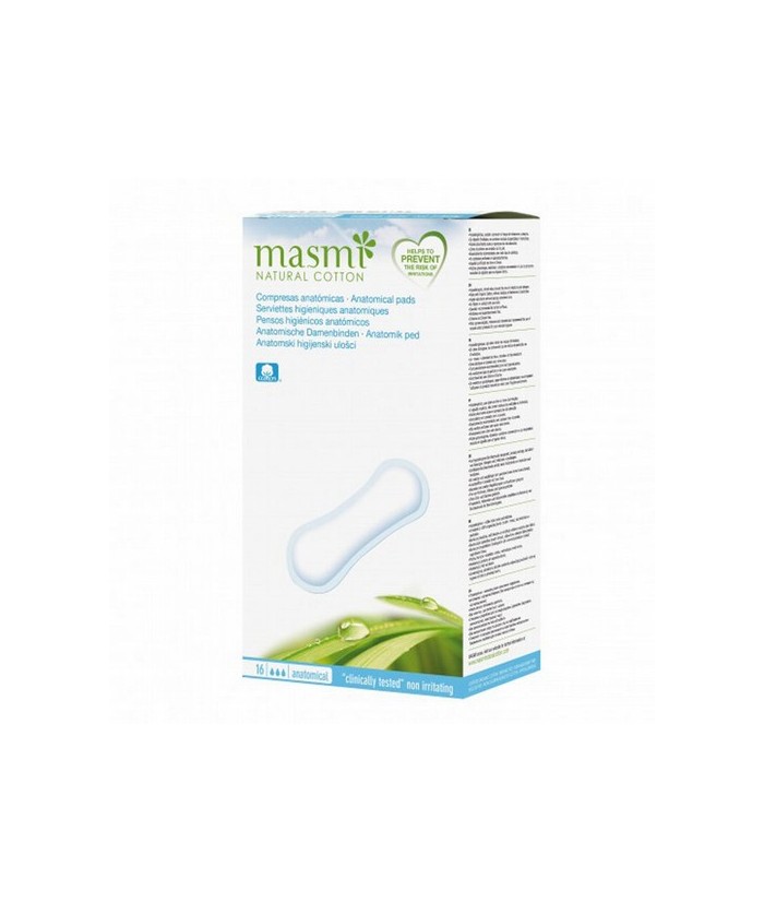 COMPRESAS ANATOMICAS 100% ALGODON BIO 16 UD MASMI
Especialmente recomendadas para todo tipo de pérdidas
Núcleo absorbente de 