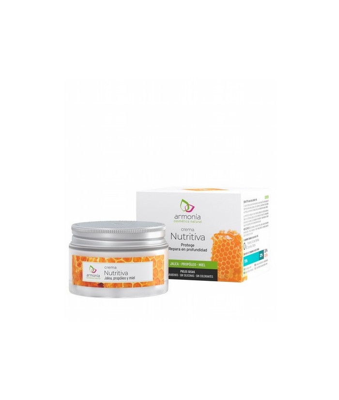 Crema Nutritiva a base de jalea, propóleo y miel. El propóleo protege la piel de factores externos y de los rayos UV, la miel a