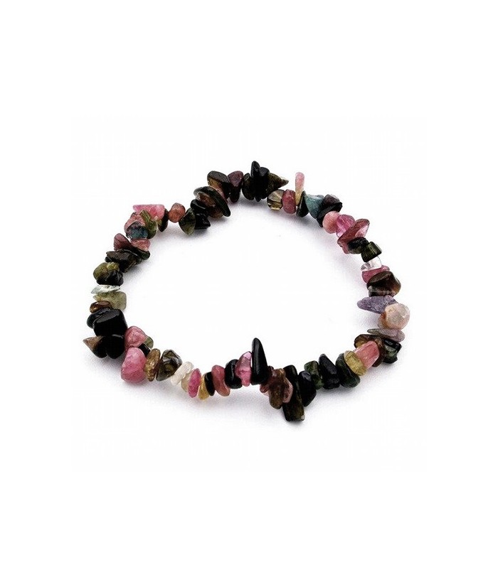Pulsera  de Turmalina Sandia en piedra chip púlida engarzada en goma elástica.
