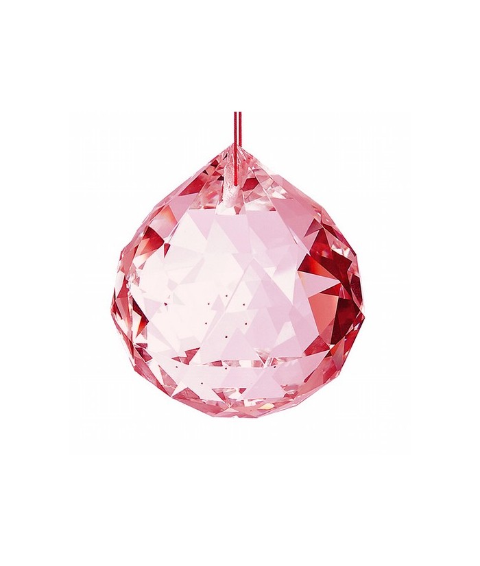 Bola facetada de cristal ROJA de 30 mm. de diametro.
Engarzada en cordón natural.
