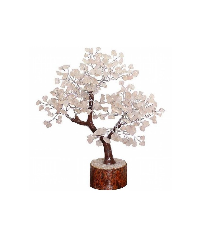 Árbol compuesto de 160 piedrecitas chip en  cuarzo rosa.

Base de madera.

Para la cultura asiática simboliza la vida, la p