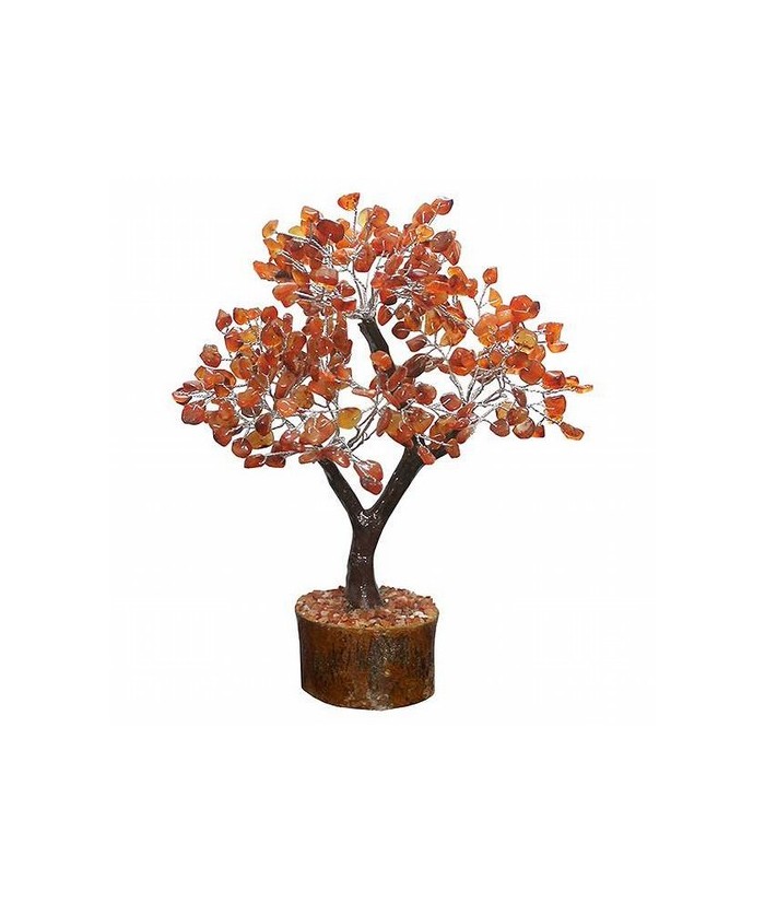 Árbol compuesto de 300 piedrecitas chip en  carneola.

Base de madera.

Para la cultura asiática simboliza la vida, la pros