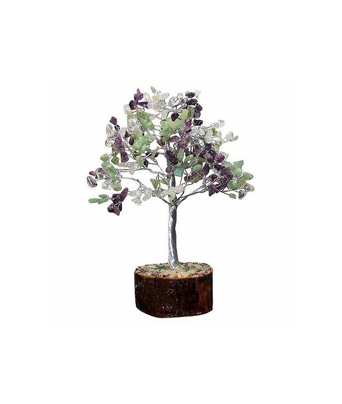  Árbol compuesto de 160 piedrecitas chip de fluorita.

Base de madera.

Para la cultura asiática simboliza la vida, la pros