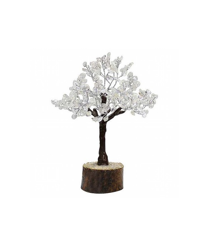 Árbol compuesto de 300 piedrecitas chip en  cristal de roca.

Base de madera.

Para la cultura asiática simboliza la vida, 