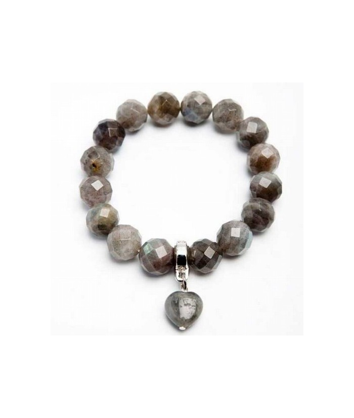 Pulsera Labradorita Bola 12mm Facetada con Colgante Corazón.