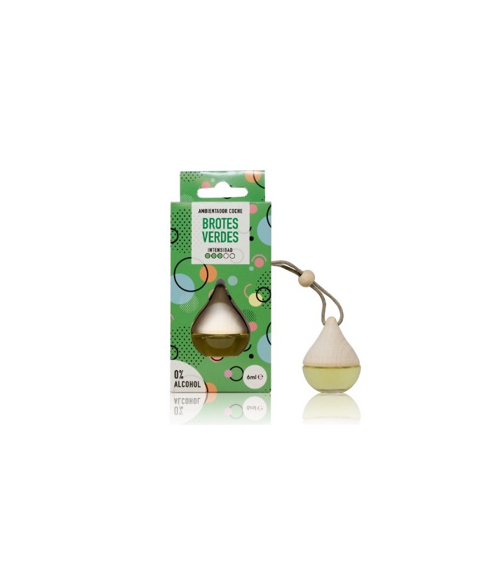 El ambientador coche Drop  Brotes Verdes perfuma coches, armarios y taquillas con un aroma  herbal con una intensidad de 3 punt