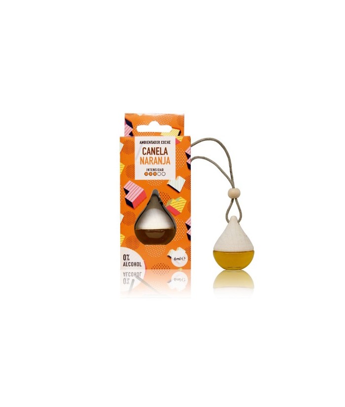 El ambientador coche Drop Canela-Naranja perfuma coches, armarios y taquillas con un aroma espaciado y cítrico con una intensid