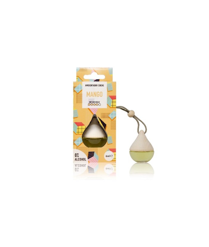 El ambientador coche Drop Mango perfuma coches, armarios y taquillas con un aroma frutal con una intensidad de 4 puntos sobre 5