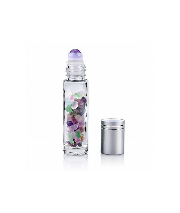 Aplicador roll-on para masajes de zonas faciales con piedras pulidas de Fluorita. Ideal para gemoterapia.