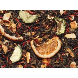 Té negro (62%), rodajas de pepino, cáscara de naranja, rodajas de naranja, hojas de mora dulce, aroma, pedacitos de pepino liof