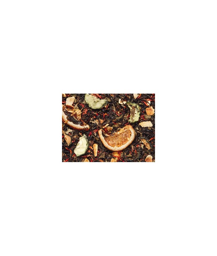 Té negro (62%), rodajas de pepino, cáscara de naranja, rodajas de naranja, hojas de mora dulce, aroma, pedacitos de pepino liof