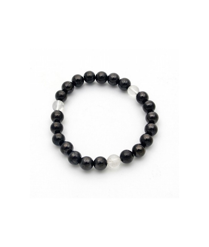 Pulsera de shungita combinada con cristal de roca en bolas de 8mm engarzadas con goma de silicona.

La piedra shungita es un 