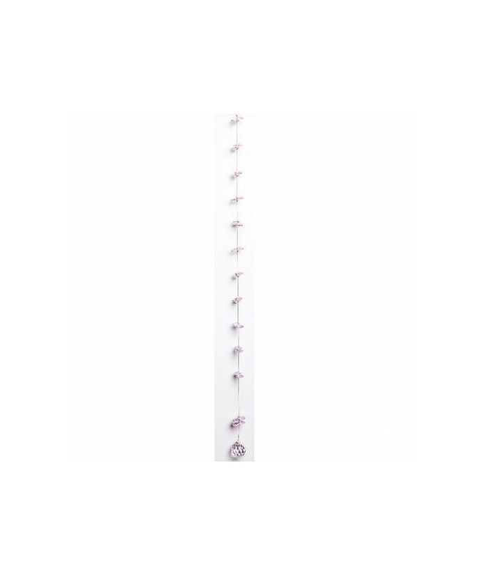 Tira de feng shui con bola de 30mm en cristal rosa acompañada de pequeños petalos.