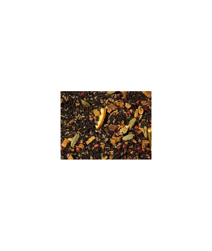 Té negro (47%), trozos de manzana, trocitos de canela, cilantro, aroma, cardamomo entero, rodajas de naranja, pimienta en grano